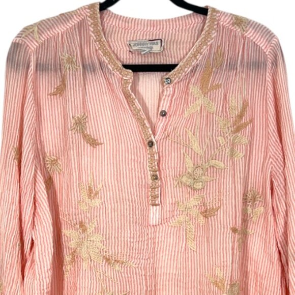 Johnny Was Joelle Collared Prairie Blouse Embroidered Stripe Large Pre-Loved - Picture 3 of 5